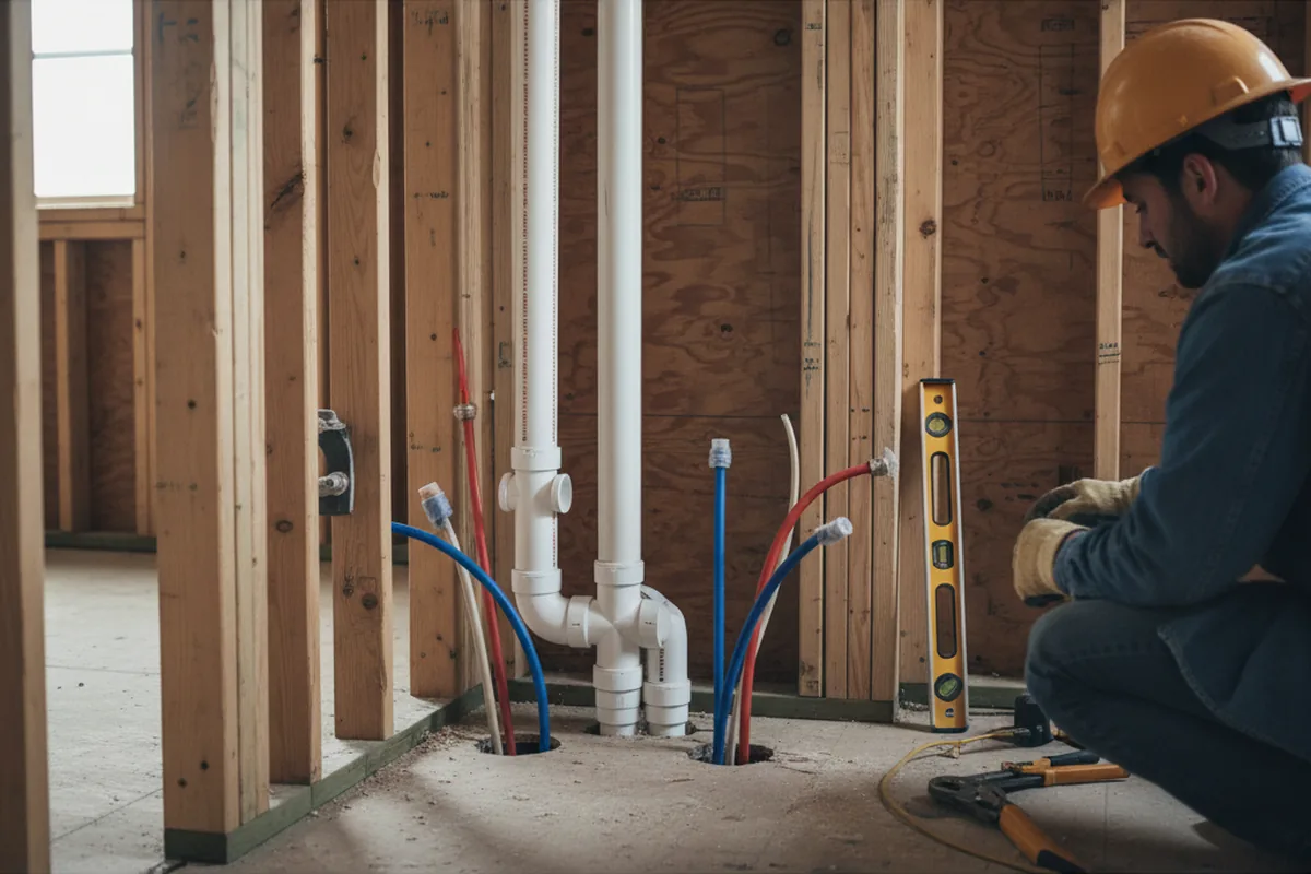 Drain and supply rough-in during Sump Pump Repair in Severance